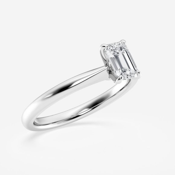 3/4 ctw Emerald Lab Grown Diamond Petite Solitaire Engagement Ring - Picture 2 of 6